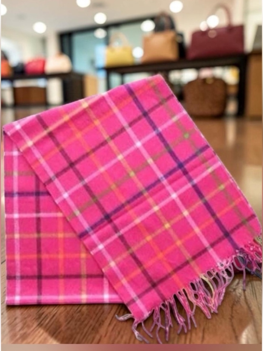 Coach tattersall legacy cashmere fringe plaid scarf PINK neck wrap